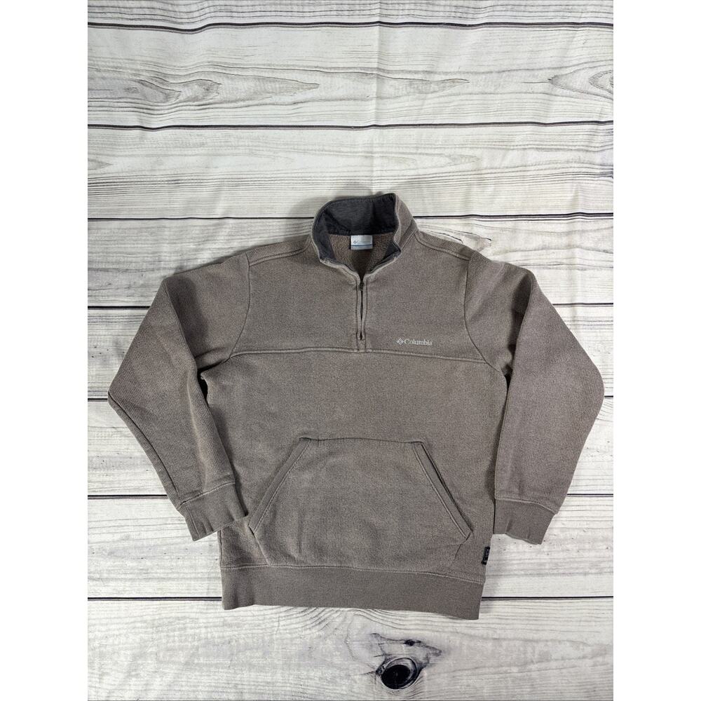 Columbia Men’s Size S Quarter Zip Pullover Cotton Blend Long Sleeve Sweater Tan